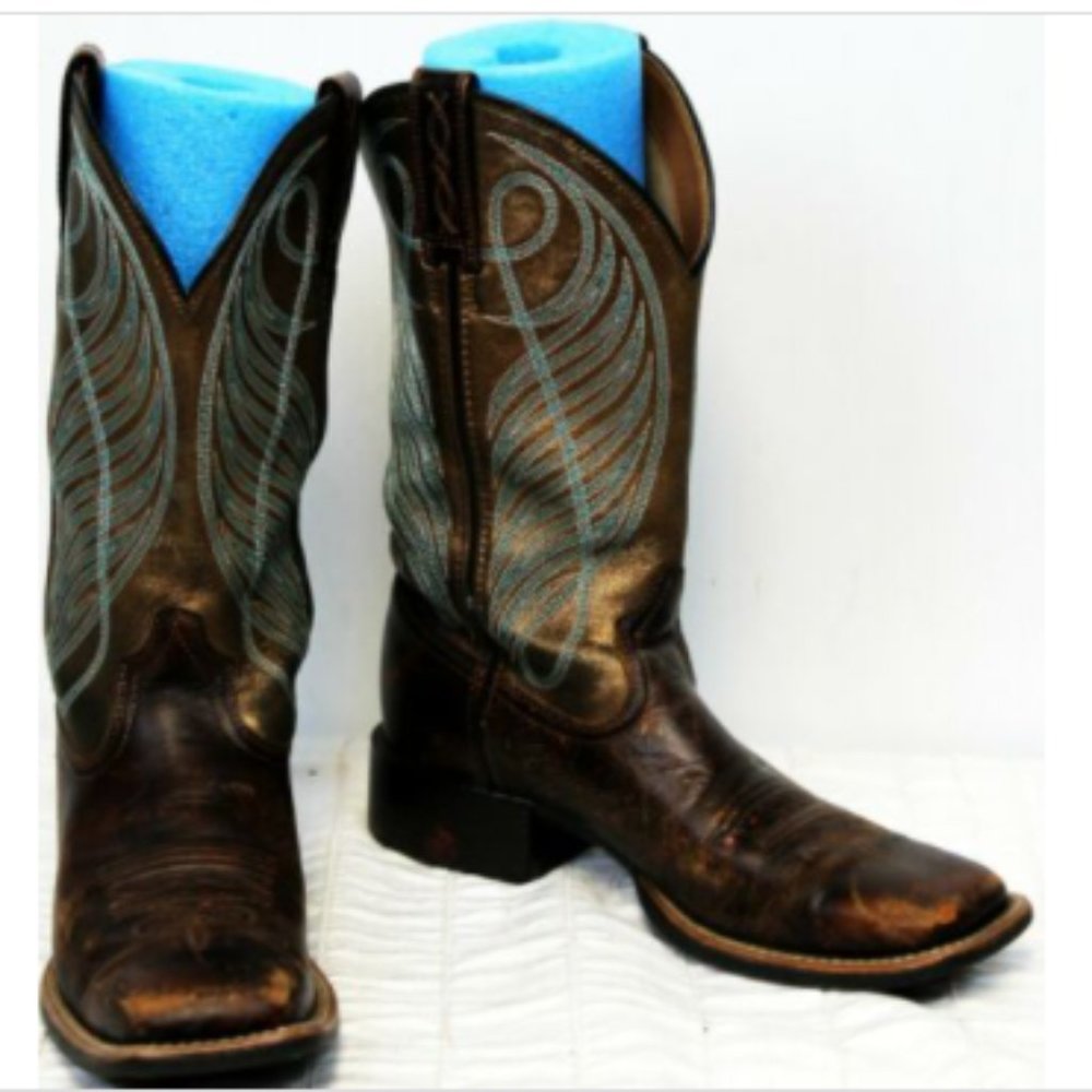 Ariat Brown Gold Western Leather Cowboy Boots Blue